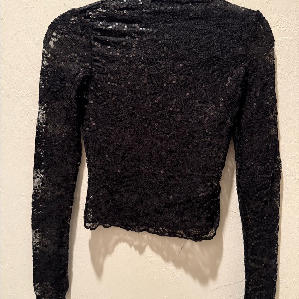 Junior's XXS -Wild Fable Elegant Black Sequin Lace Top - sheer- NWT